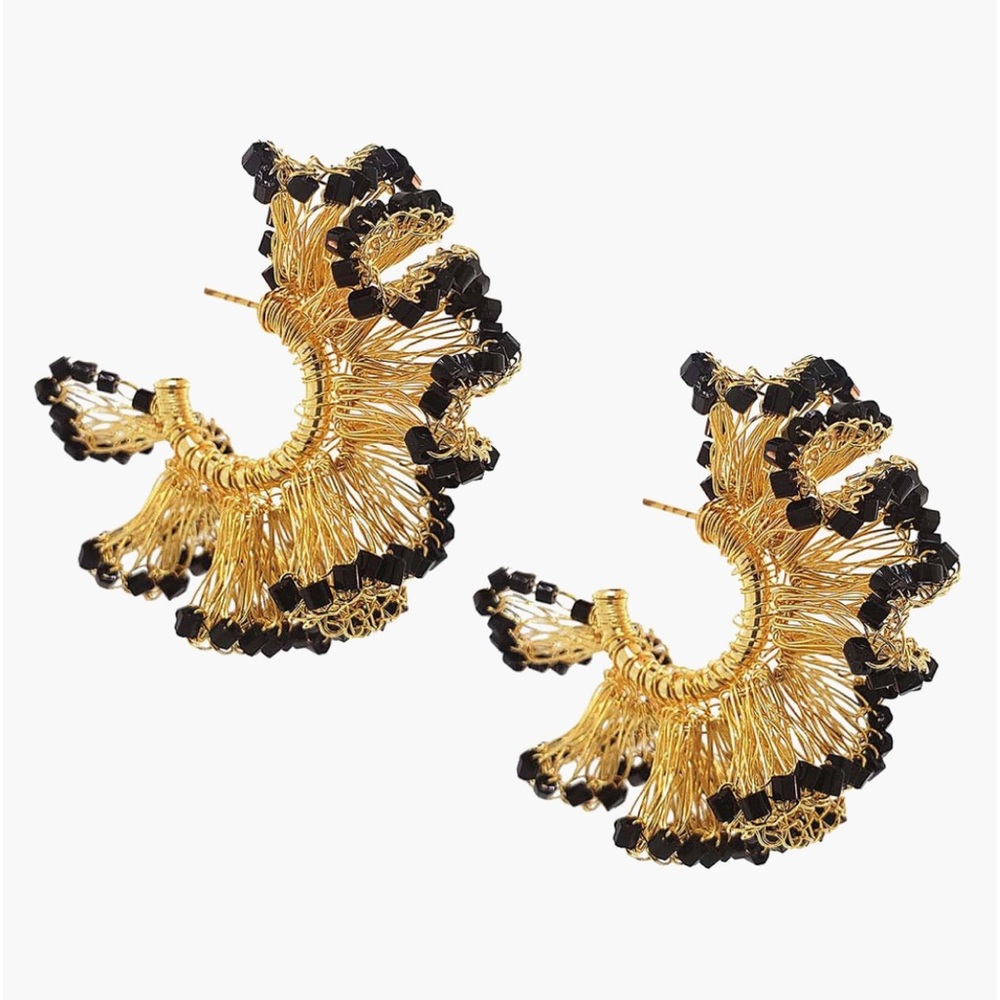 LAVISH by Tricia Milaneze 18k gold filled black hoop earrings NEW